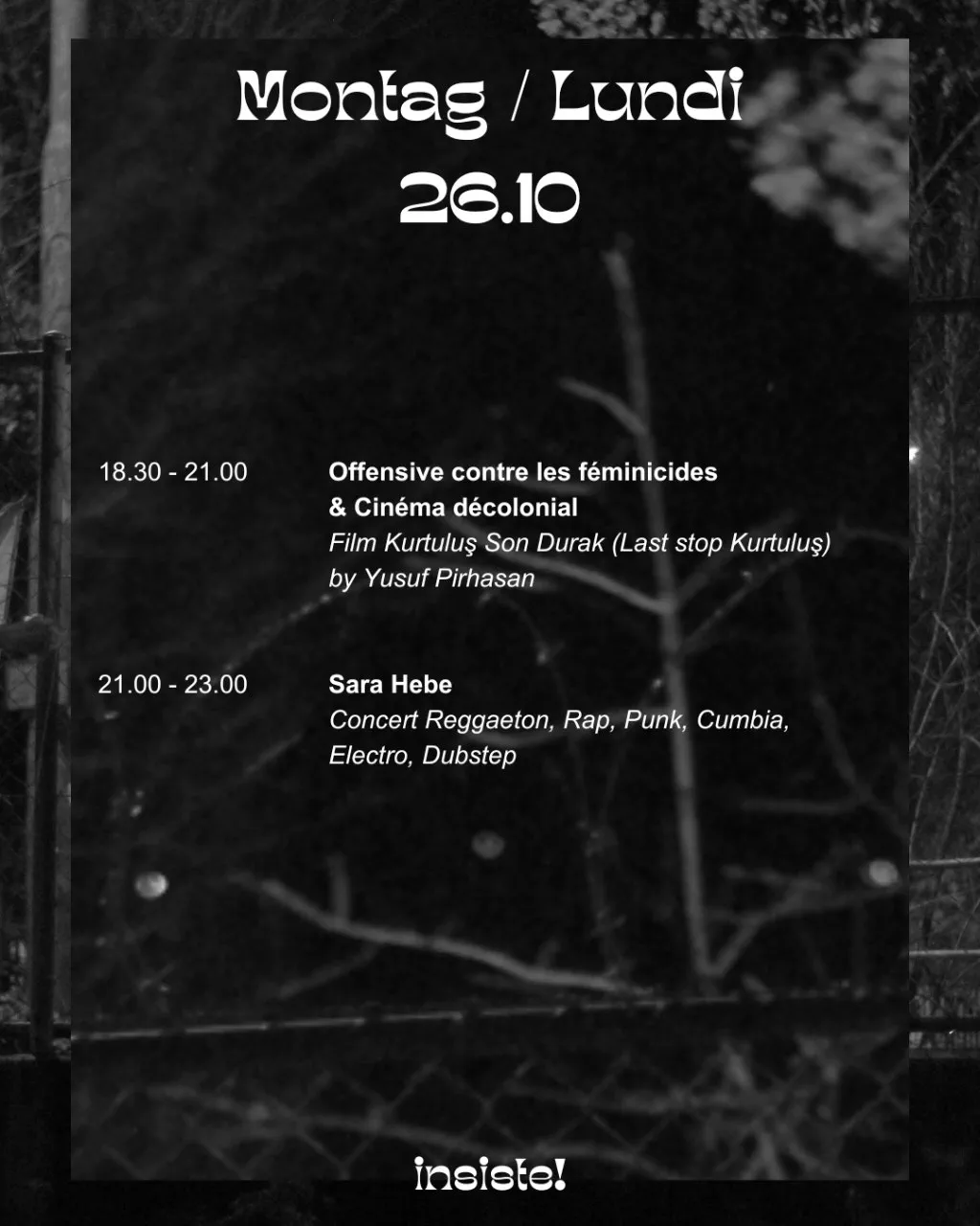 Programme for Monday 26 October