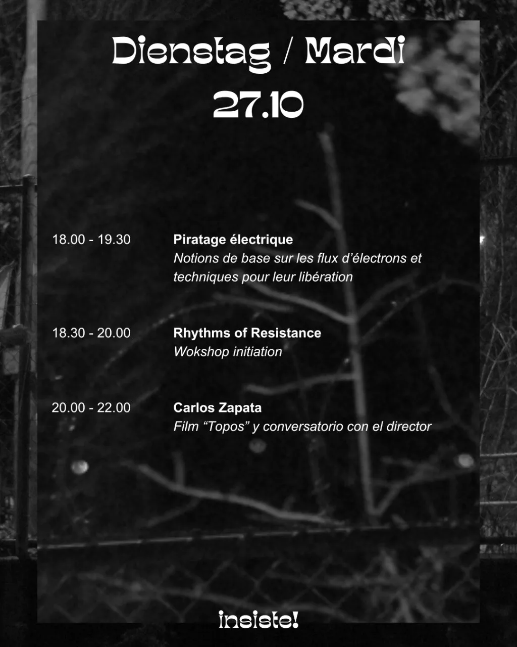 Programme for Tuesday 27 October