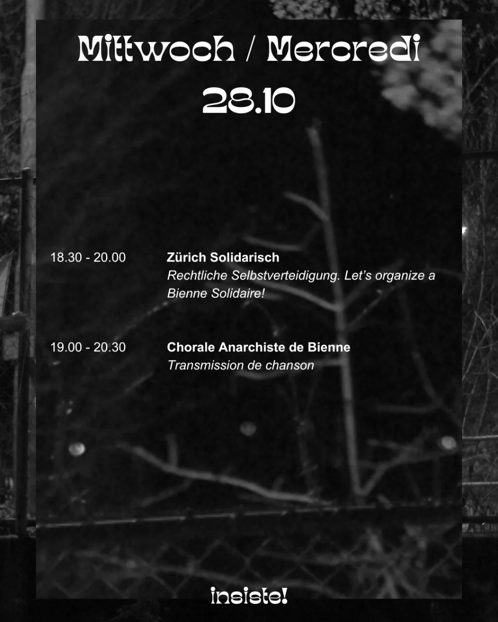 Programme for Wednesday 28 October