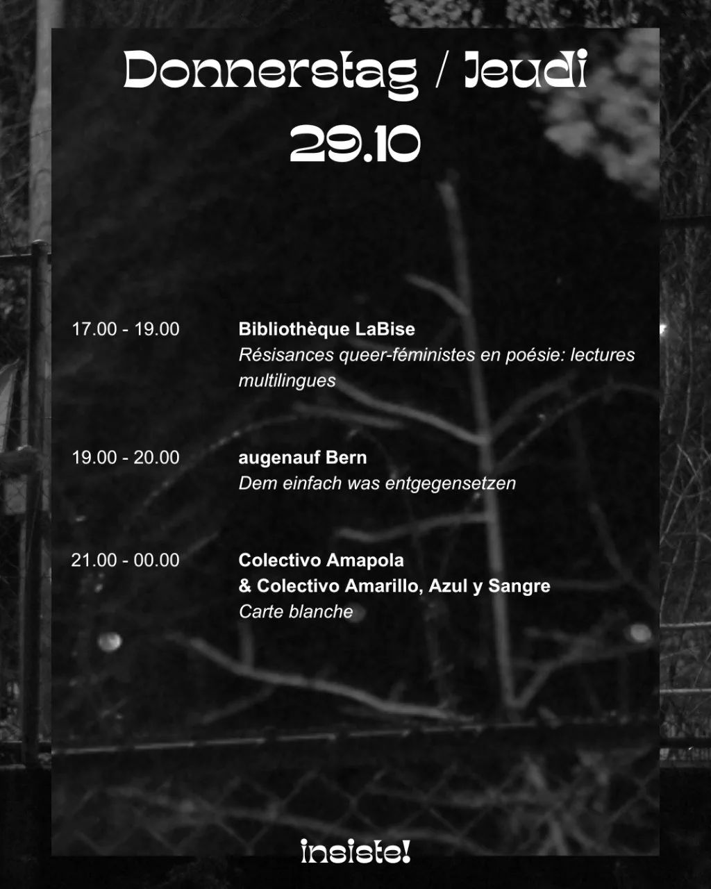 Programme for Thursday 29 October