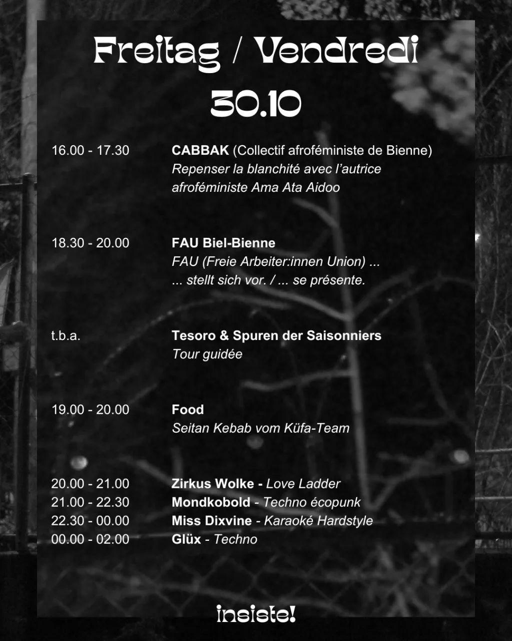 Programme for Friday 30 October