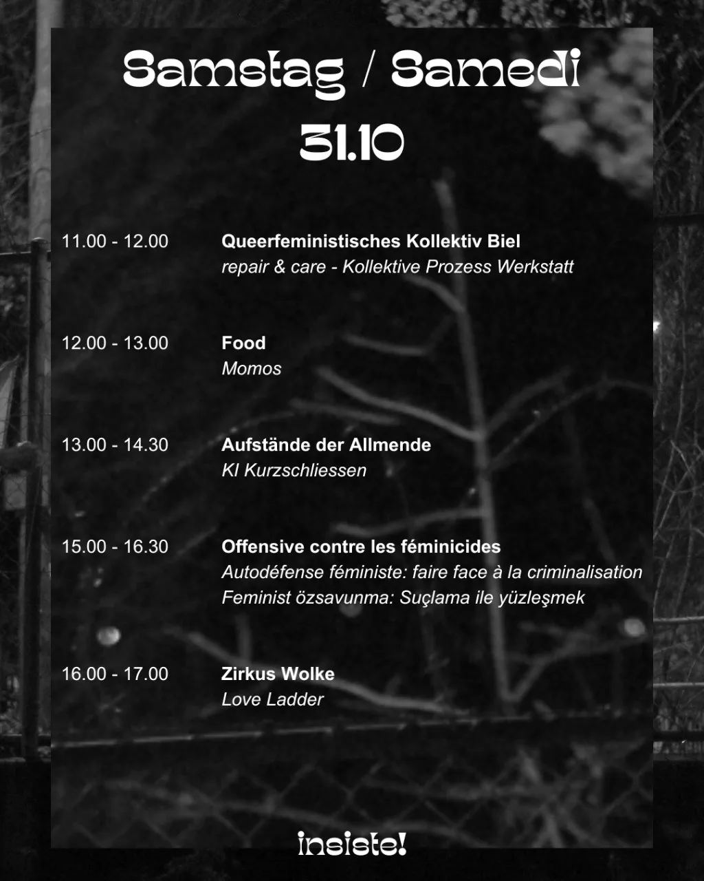 Programme for Saturday 31 October